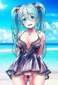 2__v-mag__, girl,{{{hatsune miku,blue hair__,medium breasts, black dress bikini, s-1748797319