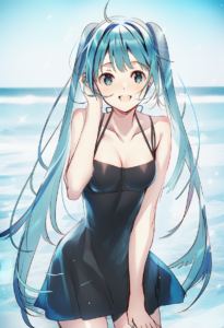 2__weee_(raemz)__, girl,{{{hatsune miku,blue hair__,medium breasts, black dress s-2308506318