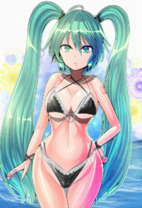 2__y2 __, girl,{{{hatsune miku,blue hair__,medium breasts, black dress bikini,bl s-3155168027