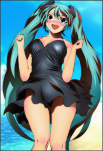 2__yadokari_genpachirou__, girl,{{{hatsune miku,blue hair__,medium breasts, blac s-1892187239