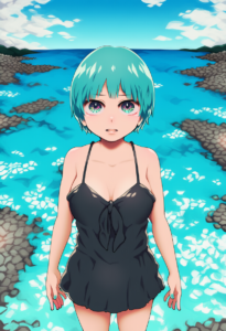 2__yajirushi_(chanoma)__, girl,{{{hatsune miku,blue hair__,medium breasts, black s-3640064731
