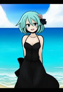 2__yanagi_(nurikoboshi)__, girl,{{{hatsune miku__,medium breasts, black dress,se s-1070127176