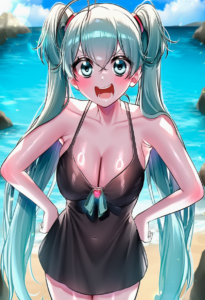 2__yayoi_maka__, girl,{{{hatsune miku,blue hair__,medium breasts, black dress bi s-2260598270