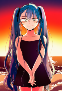 2__yonu_(yonurime)__, girl,{{{hatsune miku,blue hair__,medium breasts, black dre s-4076605160