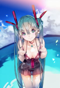 2__yuugen__, girl,{{{hatsune miku,blue hair__,medium breasts, black dress bikini s-854189798