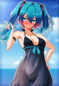 2__z.taiga__, girl,{{{hatsune miku,blue hair__,medium breasts, black dress bikin s-3375456555