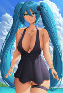 2__zaphn__, girl,{{{hatsune miku,blue hair__,medium breasts, black dress bikini, s-1943619096
