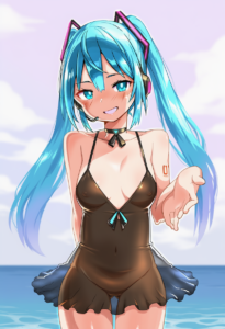2__zaxwu__, girl,{{{hatsune miku,blue hair__,medium breasts, black dress bikini, s-1999760086